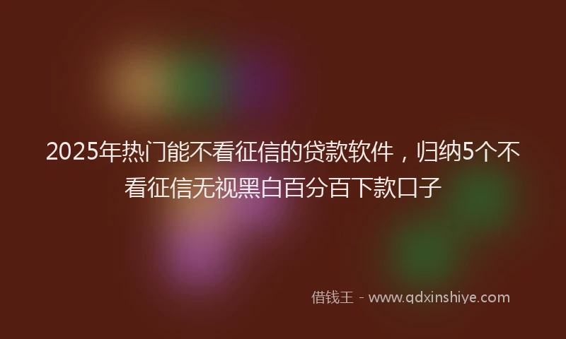 2025年热门能不看征信的贷款软件，归纳5个不看征信无视黑白百分百下款口子