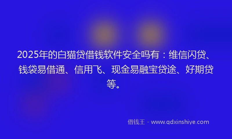 2025年的白猫贷借钱软件安全吗有：维信闪贷、钱袋易借通、信用飞、现金易融宝贷途、好期贷等。