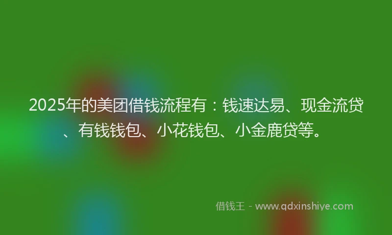 2025年的美团借钱流程有：钱速达易、现金流贷、有钱钱包、小花钱包、小金鹿贷等。