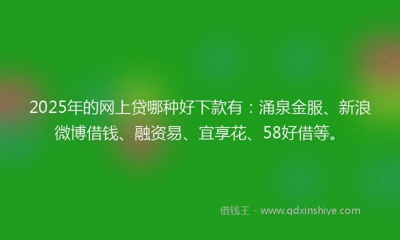 2025年的网上贷哪种好下款有：涌泉金服、新浪微博借钱、融资易、宜享花、58好借等。