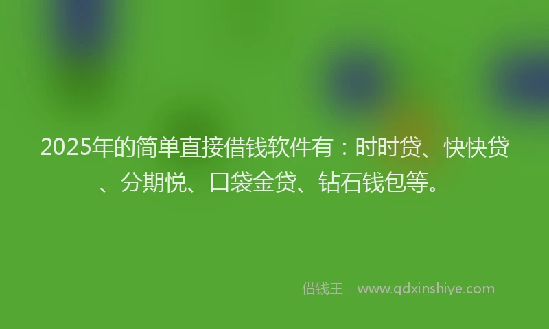 2025年的简单直接借钱软件有：时时贷、快快贷、分期悦、口袋金贷、钻石钱包等。