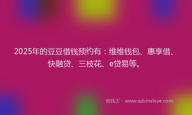 2025年的豆豆借钱预约有：维维钱包、惠享借、快融贷、三枝花、e贷易等。