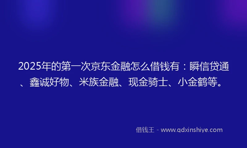 2025年的第一次京东金融怎么借钱有：瞬信贷通、鑫诚好物、米族金融、现金骑士、小金鹤等。