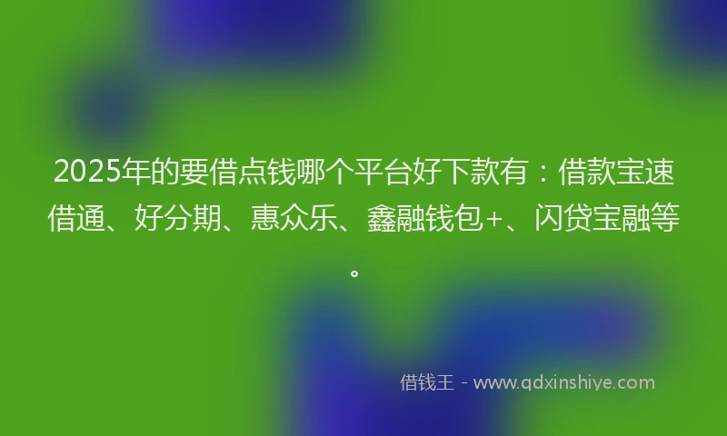 2025年的要借点钱哪个平台好下款有：借款宝速借通、好分期、惠众乐、鑫融钱包+、闪贷宝融等。