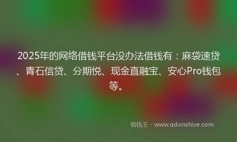 2025年的网络借钱平台没办法借钱有：麻袋速贷、青石信贷、分期悦、现金直融宝、安心Pro钱包等。