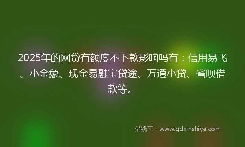 2025年的网贷有额度不下款影响吗有：信用易飞、小金象、现金易融宝贷途、万通小贷、省呗借款等。