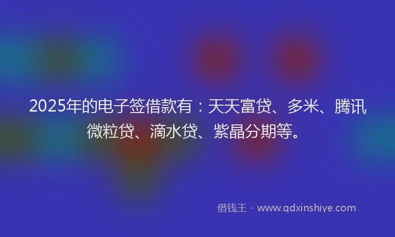 2025年的电子签借款有：天天富贷、多米、腾讯微粒贷、滴水贷、紫晶分期等。