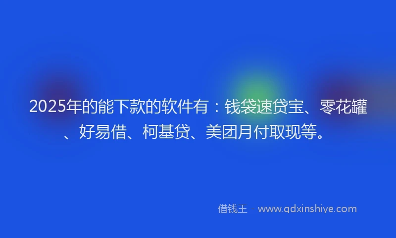 2025年的能下款的软件有：钱袋速贷宝、零花罐、好易借、柯基贷、美团月付取现等。
