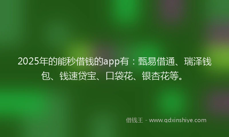 2025年的能秒借钱的app有：甄易借通、瑞泽钱包、钱速贷宝、口袋花、银杏花等。