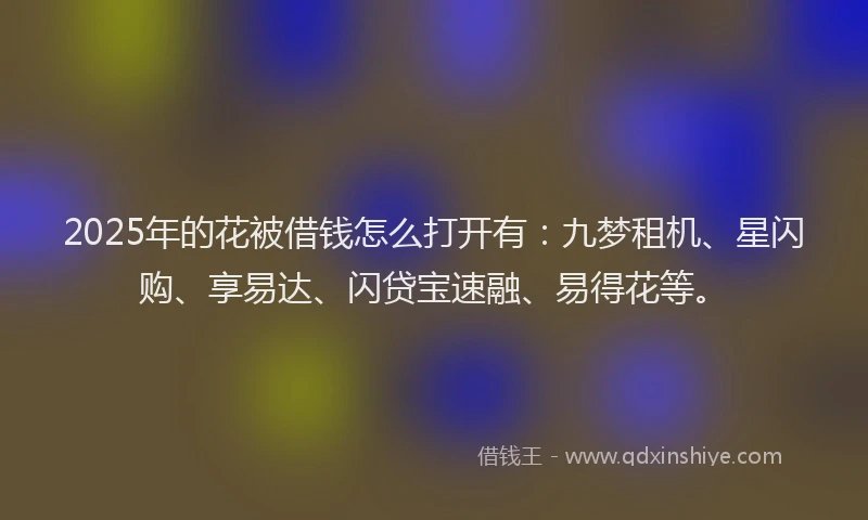 2025年的花被借钱怎么打开有：九梦租机、星闪购、享易达、闪贷宝速融、易得花等。
