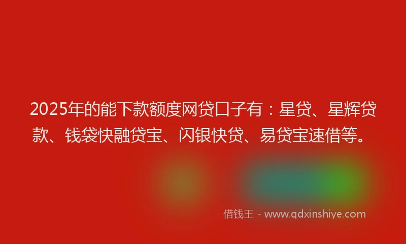 2025年的能下款额度网贷口子有：星贷、星辉贷款、钱袋快融贷宝、闪银快贷、易贷宝速借等。