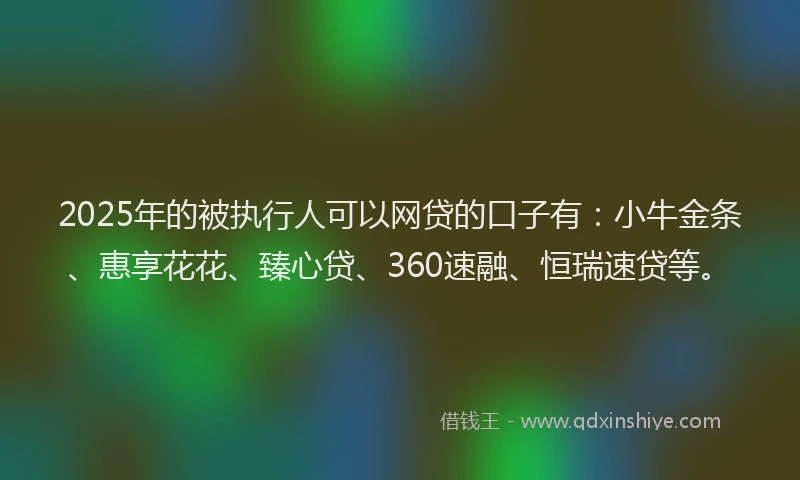 2025年的被执行人可以网贷的口子有：小牛金条、惠享花花、臻心贷、360速融、恒瑞速贷等。