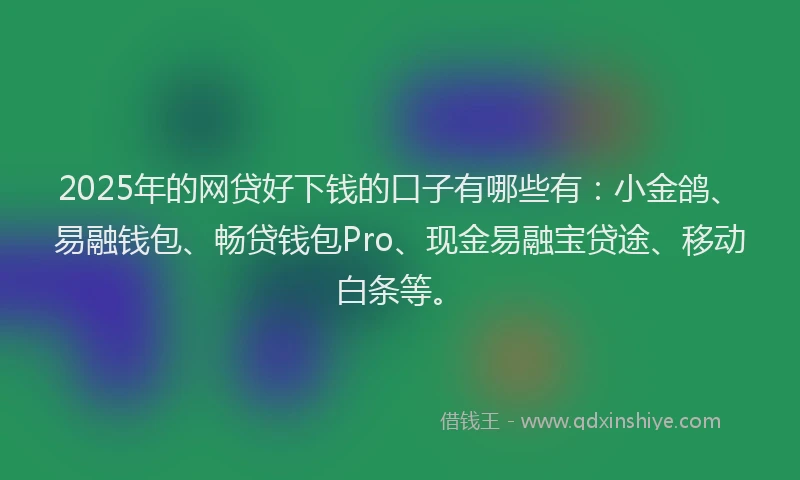 2025年的网贷好下钱的口子有哪些有：小金鸽、易融钱包、畅贷钱包Pro、现金易融宝贷途、移动白条等。