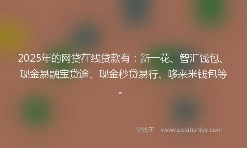 2025年的网贷在线贷款有：新一花、智汇钱包、现金易融宝贷途、现金秒贷易行、哆来米钱包等。