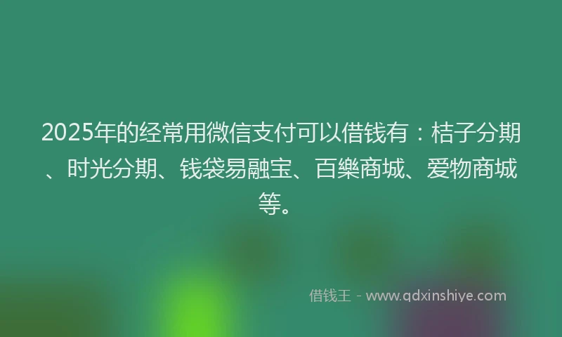 2025年的经常用微信支付可以借钱有：桔子分期、时光分期、钱袋易融宝、百樂商城、爱物商城等。