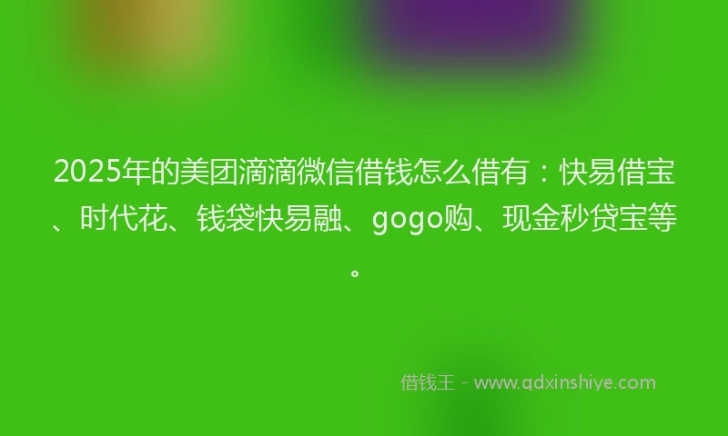 2025年的美团滴滴微信借钱怎么借有：快易借宝、时代花、钱袋快易融、gogo购、现金秒贷宝等。