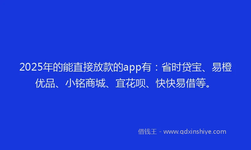2025年的能直接放款的app有：省时贷宝、易橙优品、小铭商城、宜花呗、快快易借等。