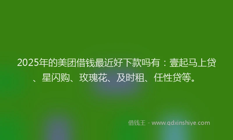 2025年的美团借钱最近好下款吗有：壹起马上贷、星闪购、玫瑰花、及时租、任性贷等。