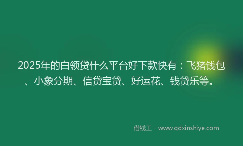 2025年的白领贷什么平台好下款快有：飞猪钱包、小象分期、信贷宝贷、好运花、钱贷乐等。