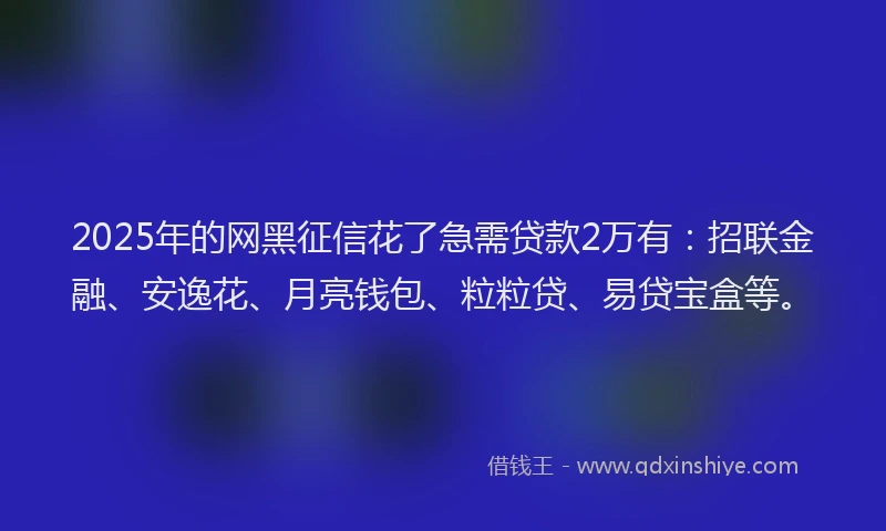 2025年的网黑征信花了急需贷款2万有：招联金融、安逸花、月亮钱包、粒粒贷、易贷宝盒等。