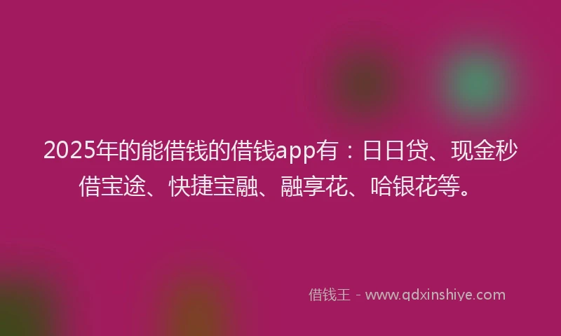 2025年的能借钱的借钱app有：日日贷、现金秒借宝途、快捷宝融、融享花、哈银花等。