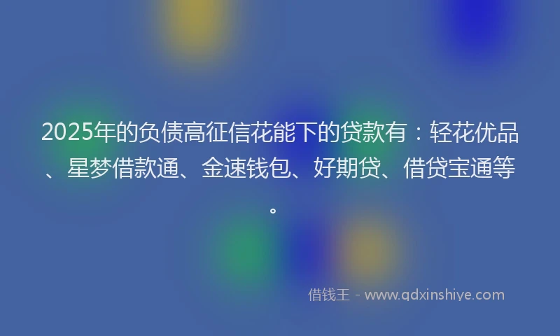 2025年的负债高征信花能下的贷款有：轻花优品、星梦借款通、金速钱包、好期贷、借贷宝通等。