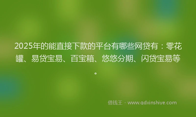 2025年的能直接下款的平台有哪些网贷有：零花罐、易贷宝易、百宝箱、悠悠分期、闪贷宝易等。