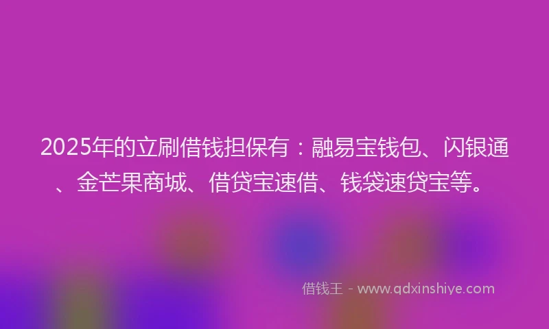 2025年的立刷借钱担保有：融易宝钱包、闪银通、金芒果商城、借贷宝速借、钱袋速贷宝等。