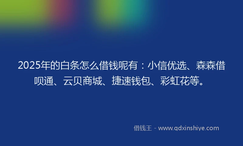2025年的白条怎么借钱呢有：小信优选、森森借呗通、云贝商城、捷速钱包、彩虹花等。