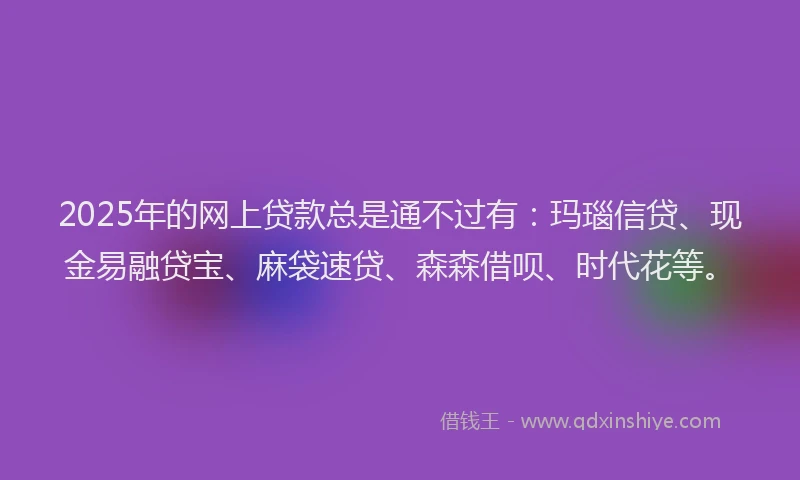 2025年的网上贷款总是通不过有：玛瑙信贷、现金易融贷宝、麻袋速贷、森森借呗、时代花等。