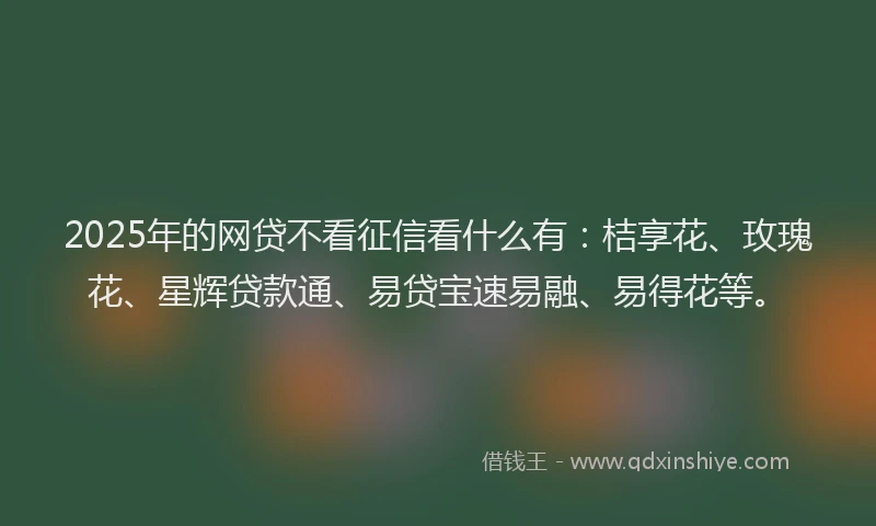 2025年的网贷不看征信看什么有：桔享花、玫瑰花、星辉贷款通、易贷宝速易融、易得花等。