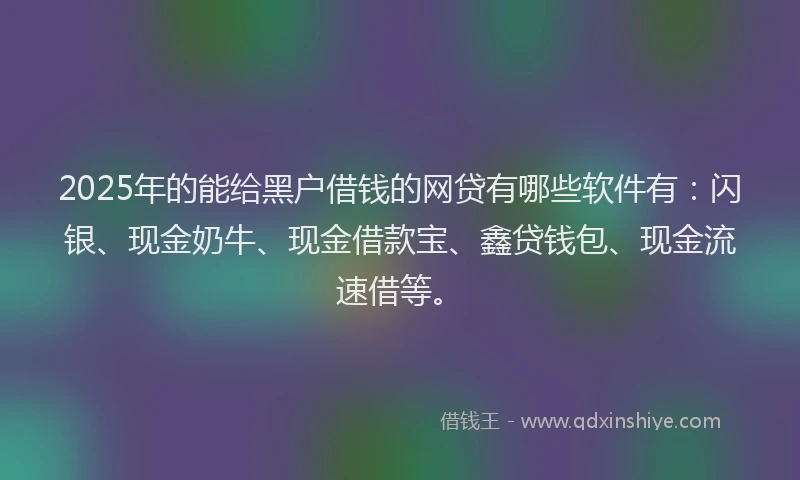 2025年的能给黑户借钱的网贷有哪些软件有：闪银、现金奶牛、现金借款宝、鑫贷钱包、现金流速借等。
