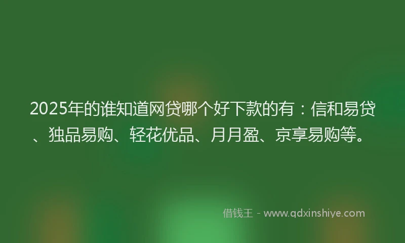 2025年的谁知道网贷哪个好下款的有：信和易贷、独品易购、轻花优品、月月盈、京享易购等。