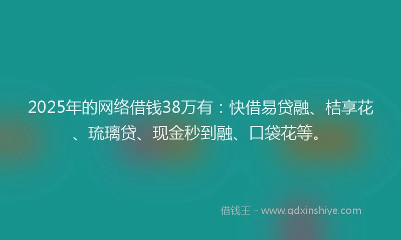 2025年的网络借钱38万有：快借易贷融、桔享花、琉璃贷、现金秒到融、口袋花等。