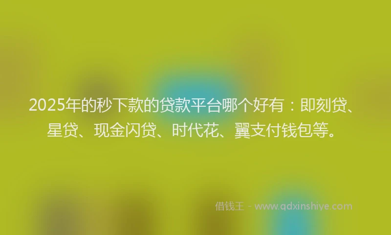 2025年的秒下款的贷款平台哪个好有：即刻贷、星贷、现金闪贷、时代花、翼支付钱包等。