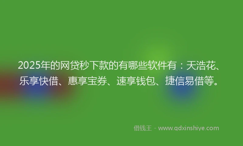 2025年的网贷秒下款的有哪些软件有：天浩花、乐享快借、惠享宝券、速享钱包、捷信易借等。