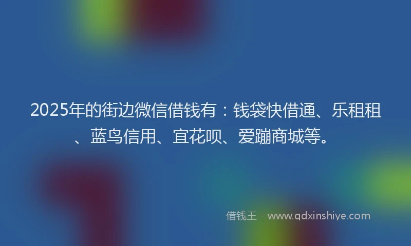 2025年的街边微信借钱有：钱袋快借通、乐租租、蓝鸟信用、宜花呗、爱蹦商城等。