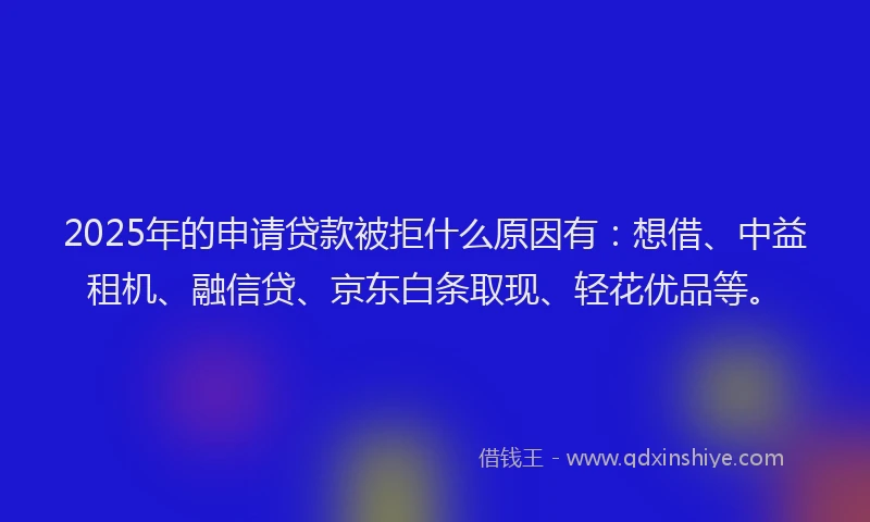 2025年的申请贷款被拒什么原因有：想借、中益租机、融信贷、京东白条取现、轻花优品等。