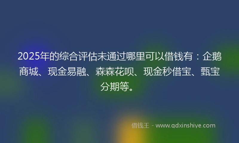 2025年的综合评估未通过哪里可以借钱有：企鹅商城、现金易融、森森花呗、现金秒借宝、甄宝分期等。
