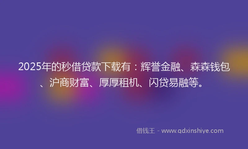 2025年的秒借贷款下载有：辉誉金融、森森钱包、沪商财富、厚厚租机、闪贷易融等。