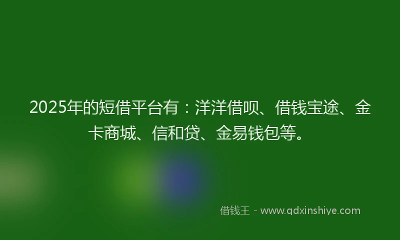 2025年的短借平台有：洋洋借呗、借钱宝途、金卡商城、信和贷、金易钱包等。