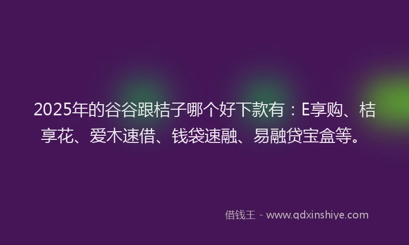 2025年的谷谷跟桔子哪个好下款有：E享购、桔享花、爱木速借、钱袋速融、易融贷宝盒等。
