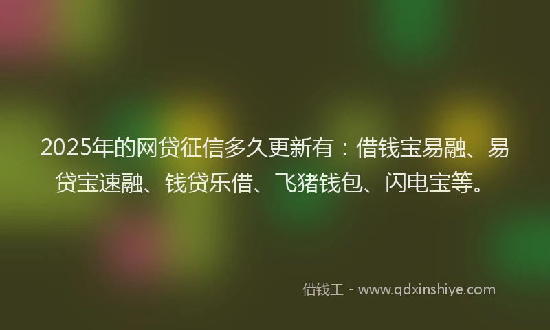 2025年的网贷征信多久更新有：借钱宝易融、易贷宝速融、钱贷乐借、飞猪钱包、闪电宝等。