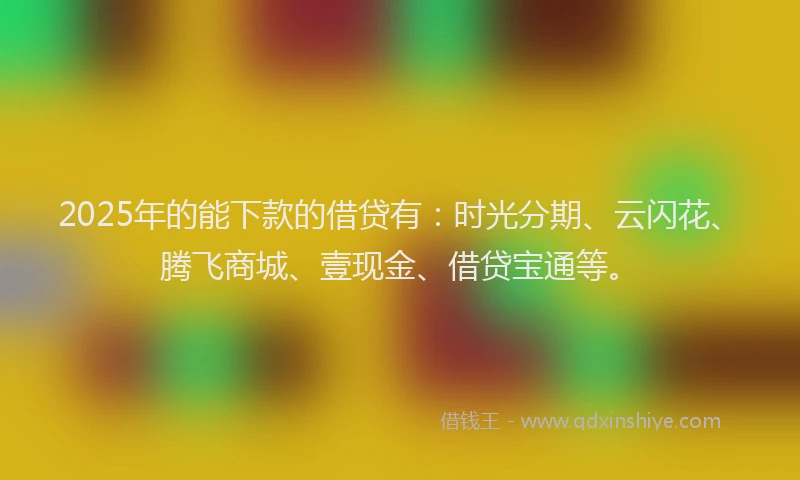 2025年的能下款的借贷有：时光分期、云闪花、腾飞商城、壹现金、借贷宝通等。