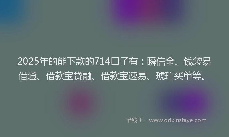 2025年的能下款的714口子有：瞬信金、钱袋易借通、借款宝贷融、借款宝速易、琥珀买单等。