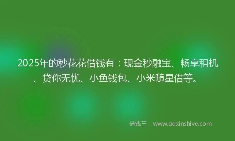 2025年的秒花花借钱有：现金秒融宝、畅享租机、贷你无忧、小鱼钱包、小米随星借等。