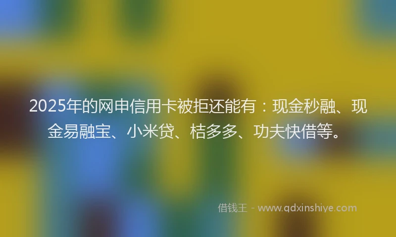 2025年的网申信用卡被拒还能有：现金秒融、现金易融宝、小米贷、桔多多、功夫快借等。