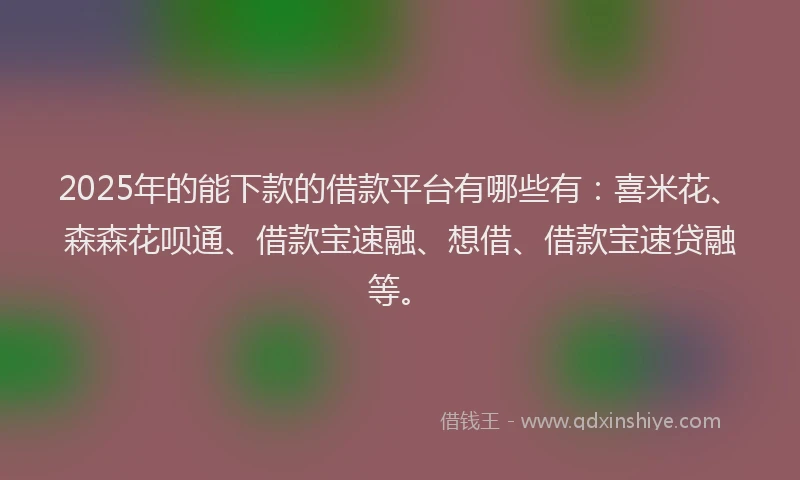 2025年的能下款的借款平台有哪些有：喜米花、森森花呗通、借款宝速融、想借、借款宝速贷融等。