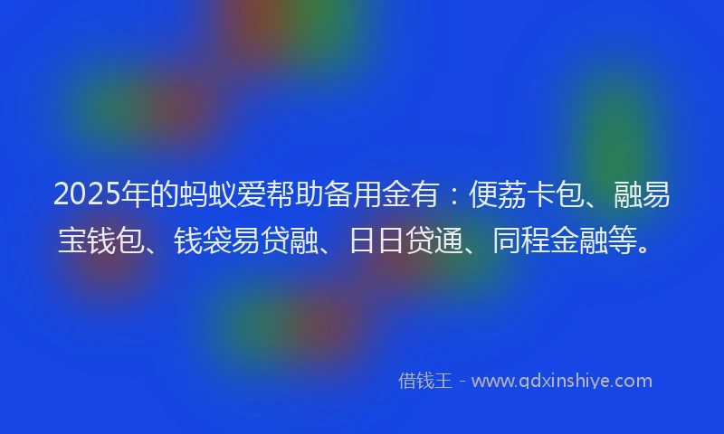 2025年的蚂蚁爱帮助备用金有：便荔卡包、融易宝钱包、钱袋易贷融、日日贷通、同程金融等。