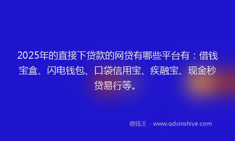 2025年的直接下贷款的网贷有哪些平台有：借钱宝盒、闪电钱包、口袋信用宝、疾融宝、现金秒贷易行等。